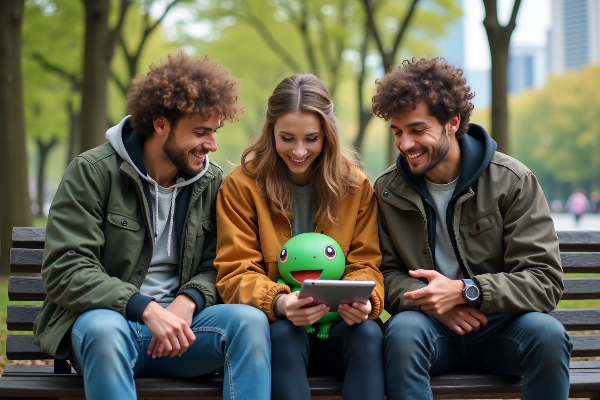 Groupe d amis discutant autour de Dofus 3 en plein air