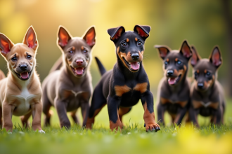 Jeune chiot Doberman jouant dans un parc ensoleille