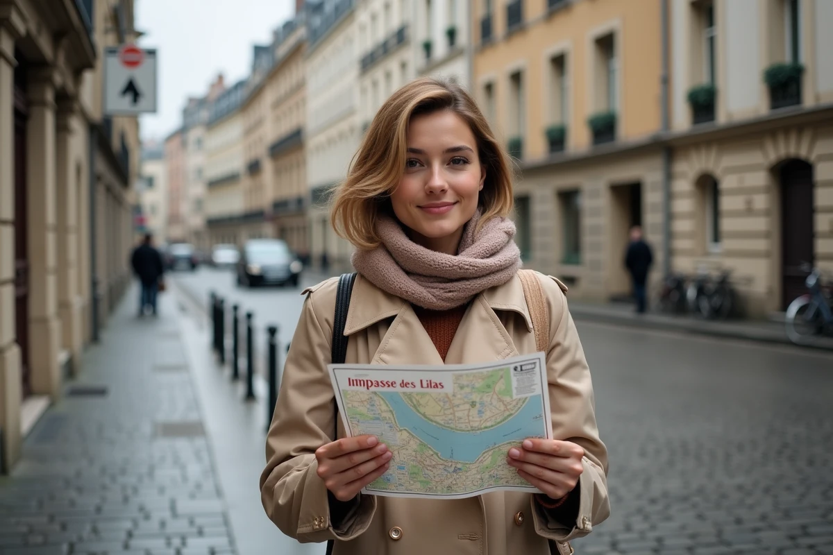 Jeune femme tenant une carte dans une rue urbaine
