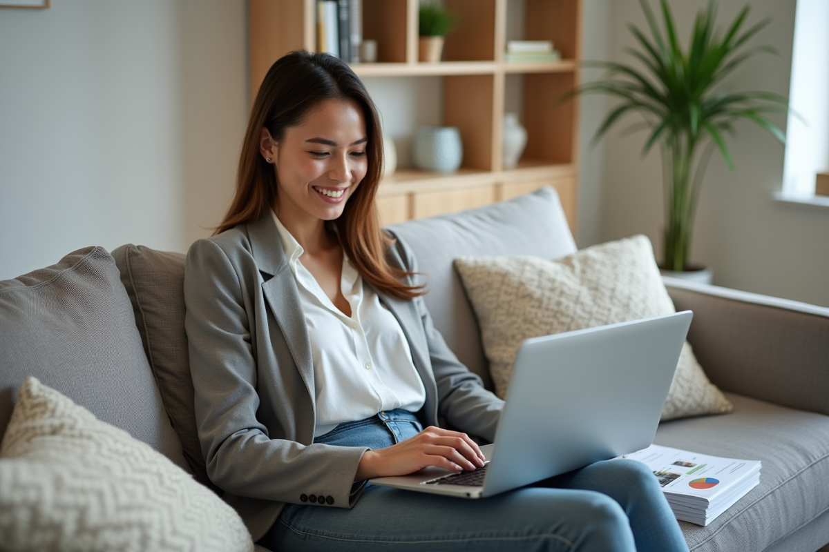 Jeune femme souriante vérifiant son tableau d