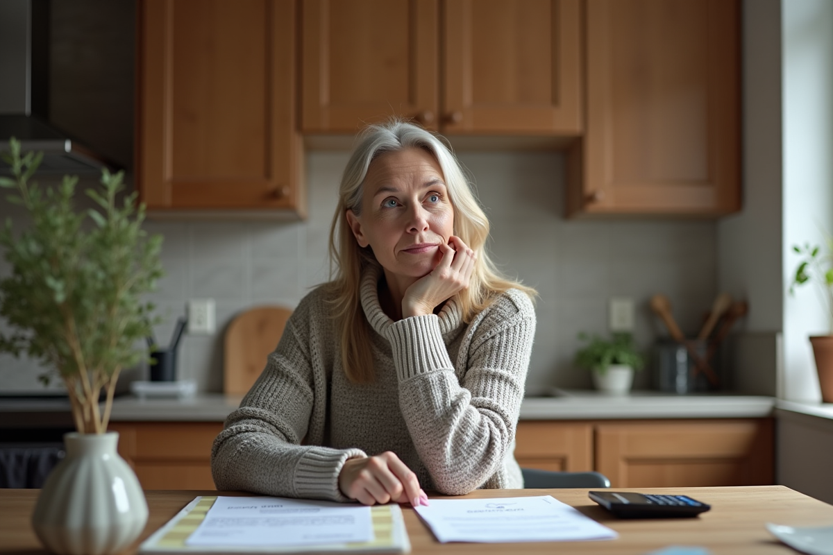 Femme organisée avec ses billets et calculatrice à la maison