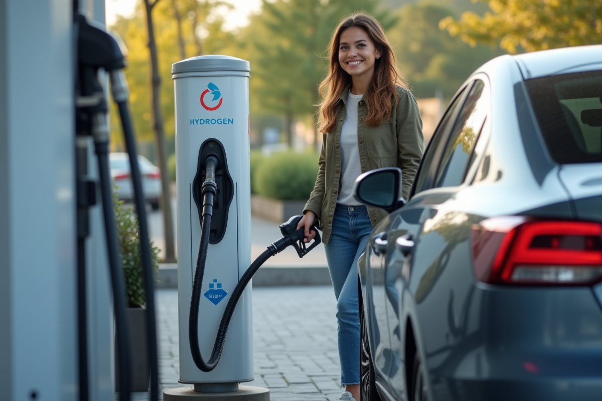 Jeune femme faisant le plein d