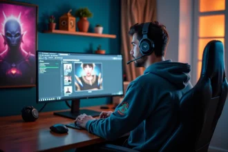 Jeune homme gamer concentré devant un écran WoW