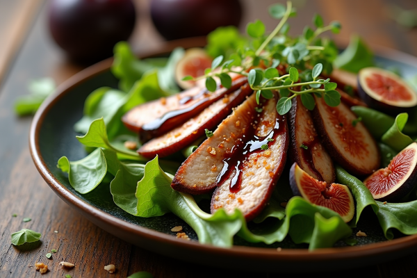L’art d’accommoder la salade aux magrets de canard et figues rôties