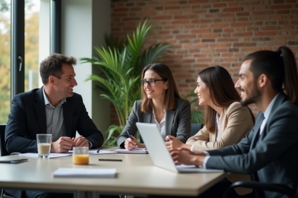 Groupe divers de professionnels en réunion dans un bureau moderne