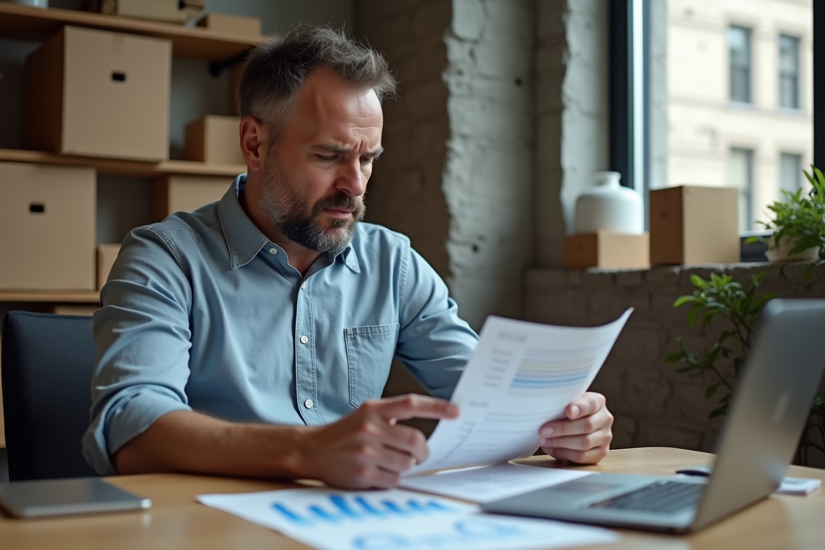 Homme d affaires analysant documents dans un studio urbain
