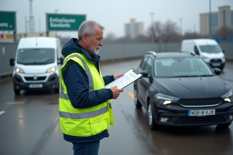 Ingénieur automobile devant une voiture diesel moderne