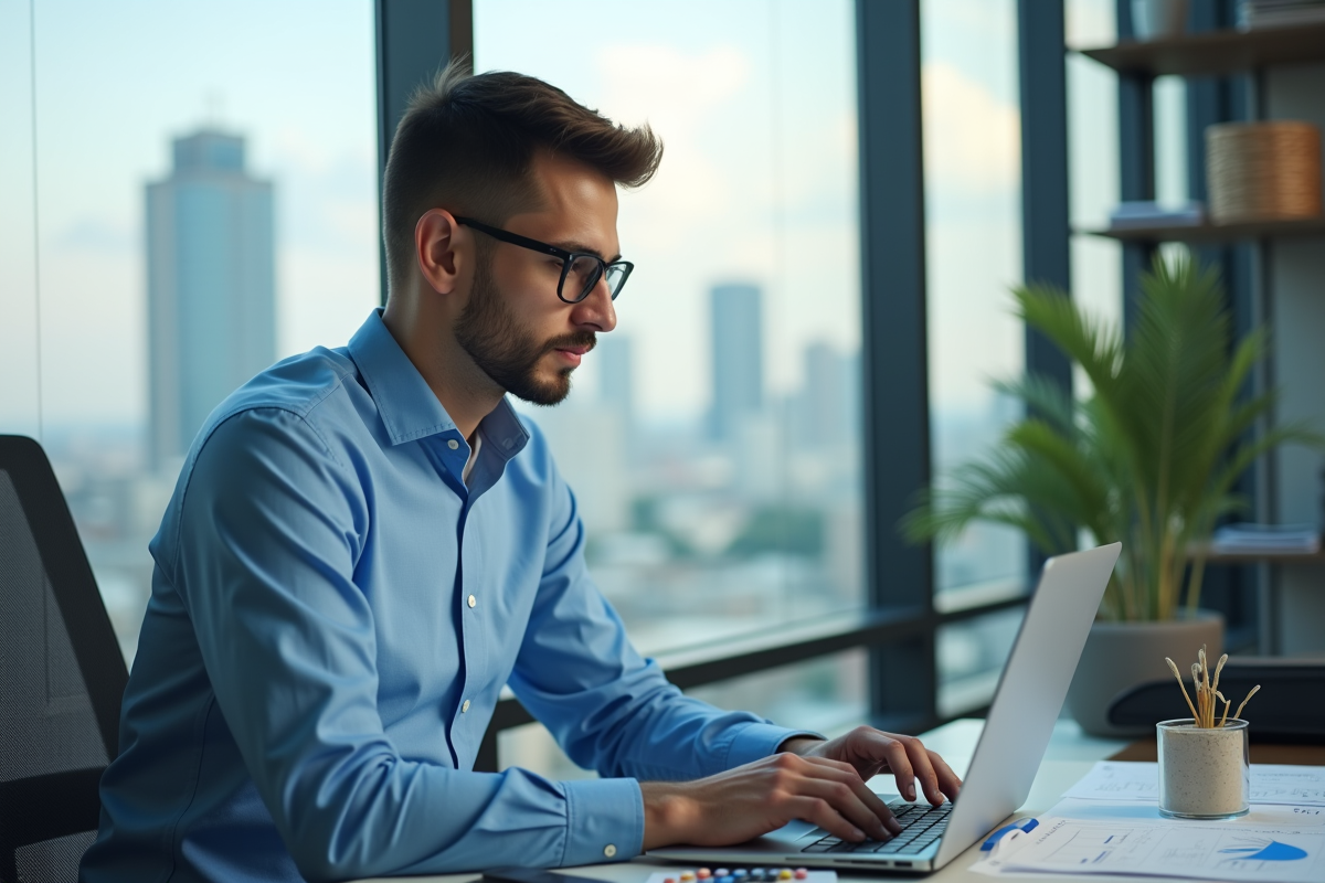 Jeune homme travaillant sur un ordinateur dans un bureau moderne