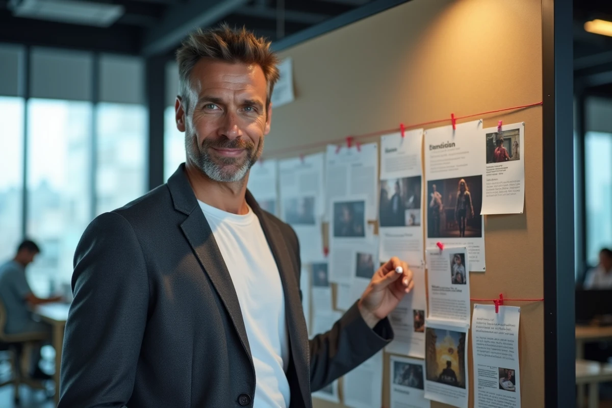 Journaliste cinéma devant un tableau d'enquête sur les révélations et leaks du film Amazing Spider Man 3