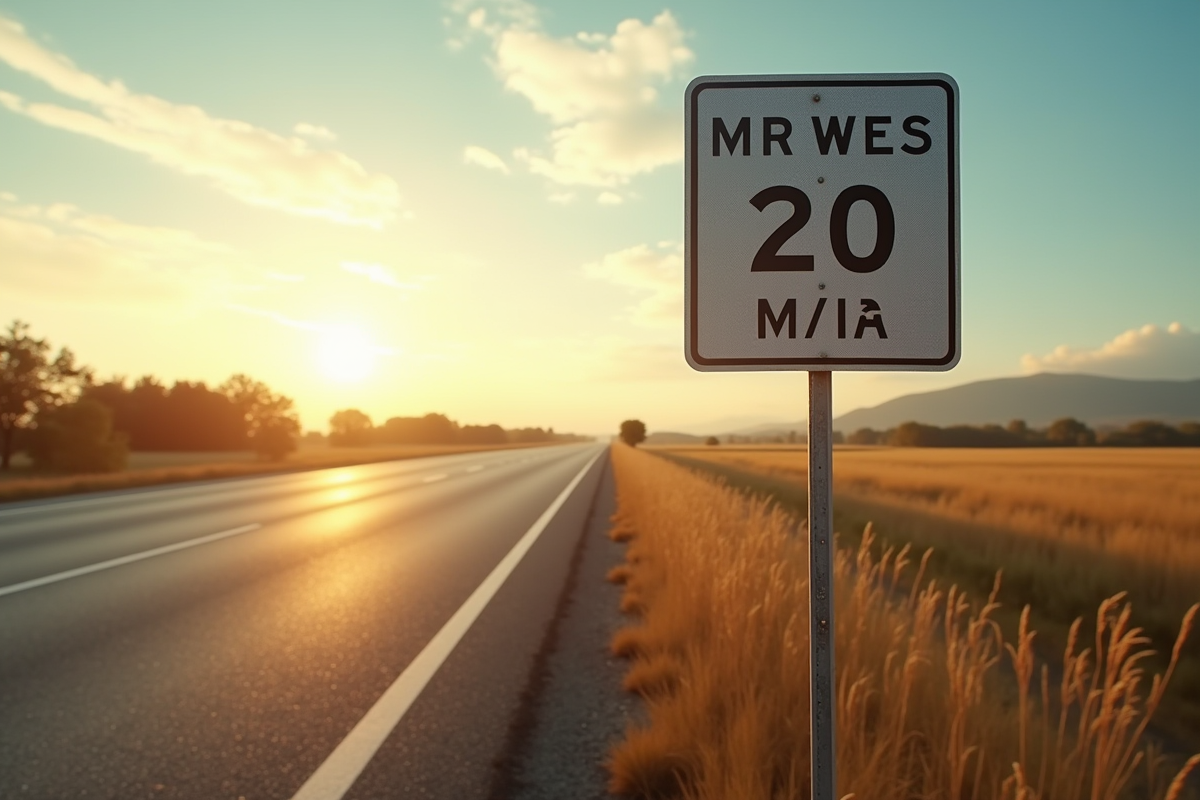 Panneau de signalisation routière avec distances en miles et kilomètres