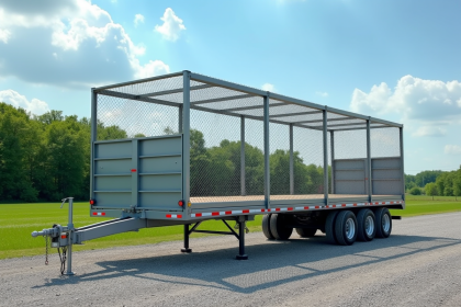 Remorque double essieu sur un terrain ensoleille avec nature