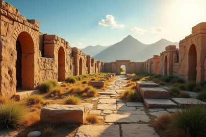 Site archéologique ancien avec ruines de sable sous un ciel bleu
